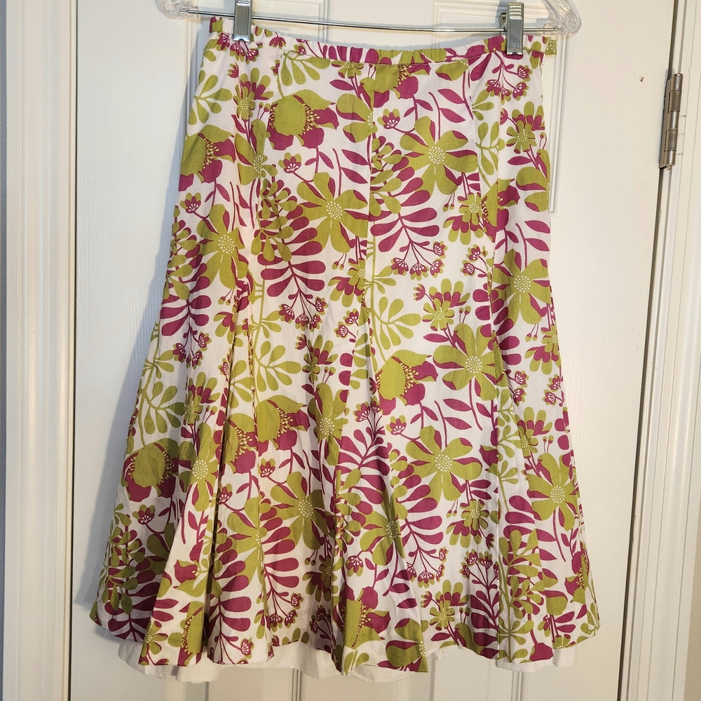 Garnet Hill Floral A-Line Petticoat Skirt - Pink and Green Womens Size 2